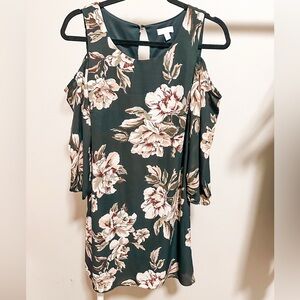 Charming Charlie Charcoal Gray Floral Cold Shoulder MIDI Dress size small